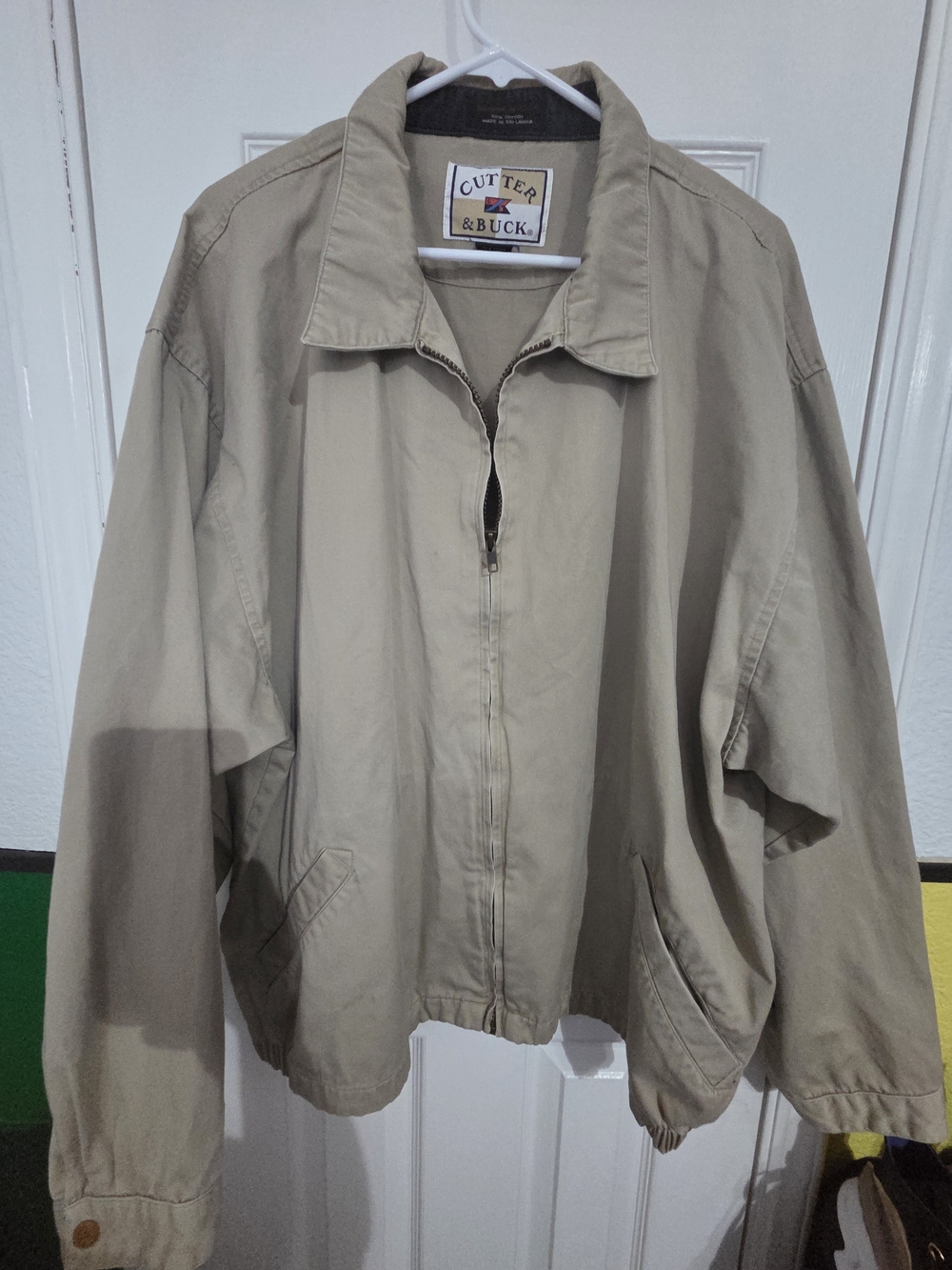 VTG Cutter & Buck Harrington Khaki Men Zip-Front Bomber Jacket. Size 2X
